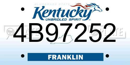 4B97252 Kentucky License Plate
