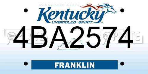 4BA2574 Kentucky License Plate