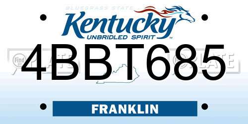 4BBT685 Kentucky License Plate