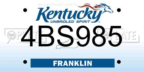 4BS985 Kentucky License Plate