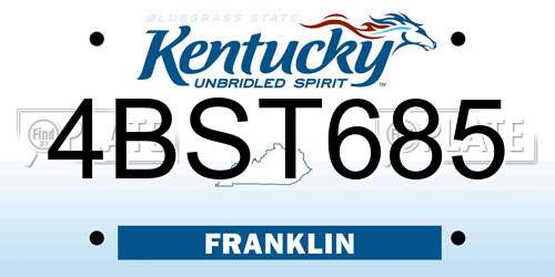 4BST685 Kentucky License Plate