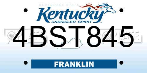 4BST845 Kentucky License Plate