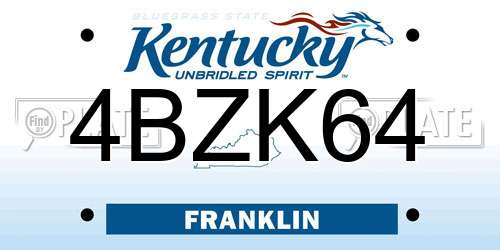4BZK64 Kentucky License Plate