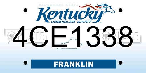 4CE1338 Kentucky License Plate