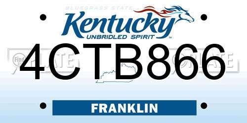 4CTB866 Kentucky License Plate