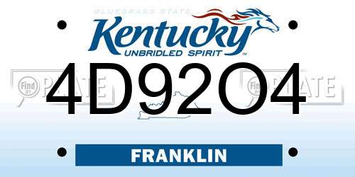 4D92O4 Kentucky License Plate