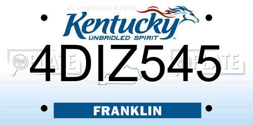 4DIZ545 Kentucky License Plate