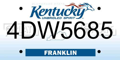 4DW5685 Kentucky License Plate