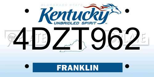 4DZT962 Kentucky License Plate