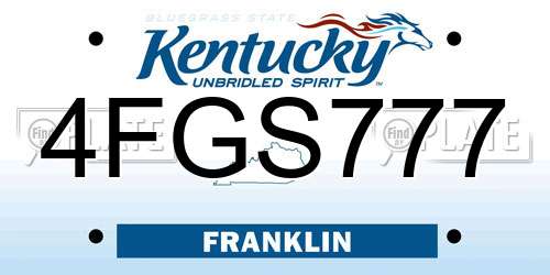 4FGS777 Kentucky License Plate