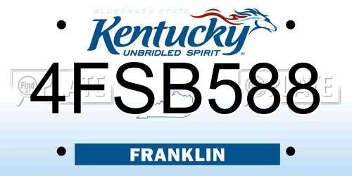 4FSB588 Kentucky License Plate
