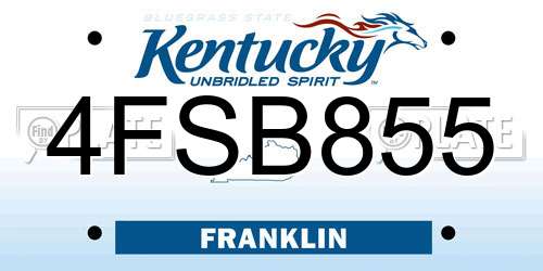 4FSB855 Kentucky License Plate