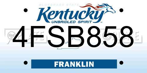 4FSB858 Kentucky License Plate