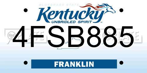4FSB885 Kentucky License Plate