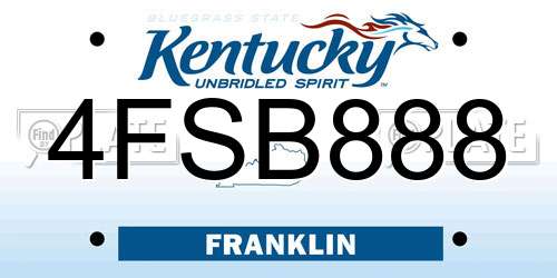 4FSB888 Kentucky License Plate