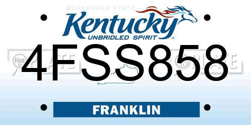4FSS858 Kentucky License Plate