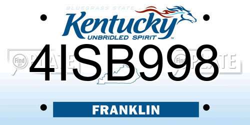 4ISB998 Kentucky License Plate