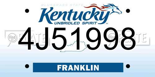 4J51998 Kentucky License Plate