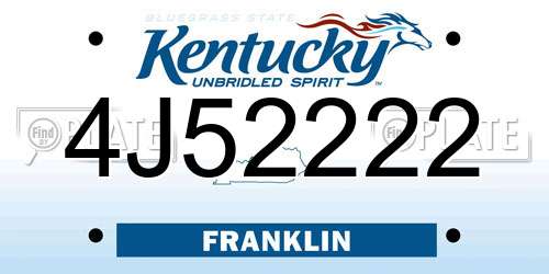 4J52222 Kentucky License Plate
