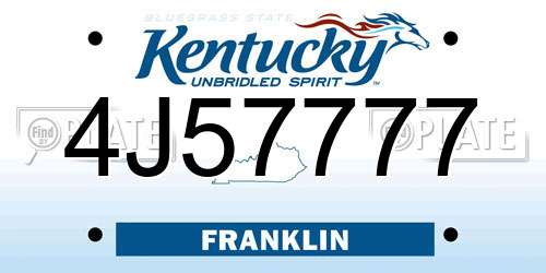 4J57777 Kentucky License Plate