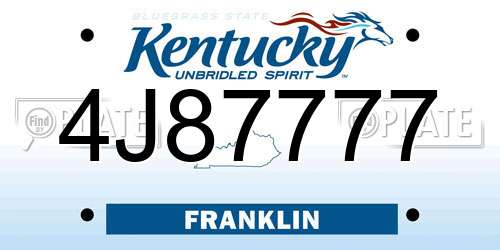 4J87777 Kentucky License Plate