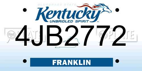 4JB2772 Kentucky License Plate