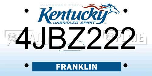 4JBZ222 Kentucky License Plate