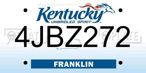 4JBZ272 Kentucky License Plate