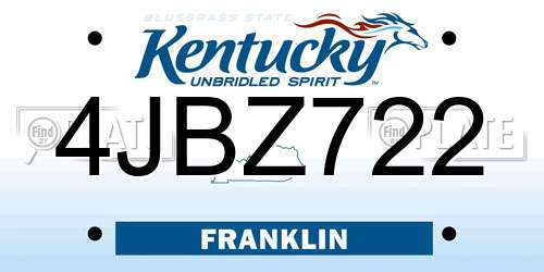 4JBZ722 Kentucky License Plate