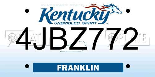 4JBZ772 Kentucky License Plate
