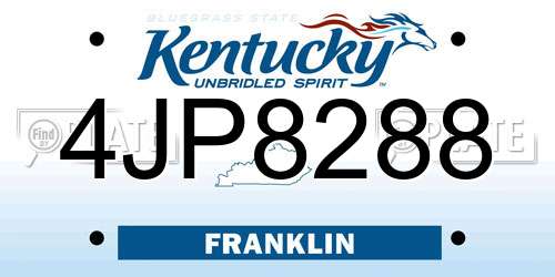 4JP8288 Kentucky License Plate