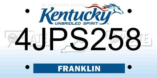 4JPS258 Kentucky License Plate