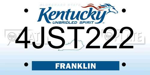 4JST222 Kentucky License Plate