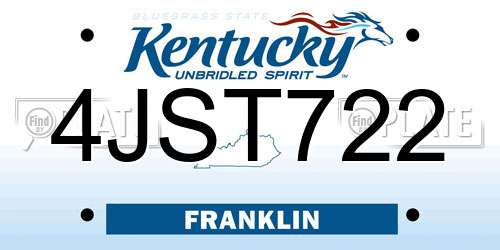 4JST722 Kentucky License Plate