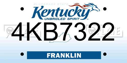 4KB7322 Kentucky License Plate