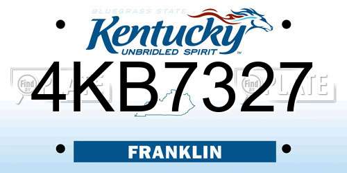 4KB7327 Kentucky License Plate