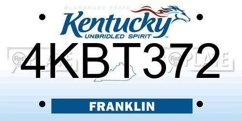 4KBT372 Kentucky License Plate