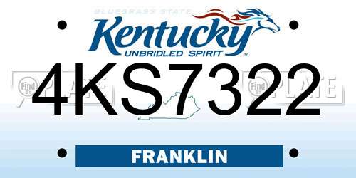 4KS7322 Kentucky License Plate