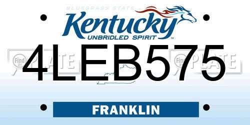 4LEB575 Kentucky License Plate