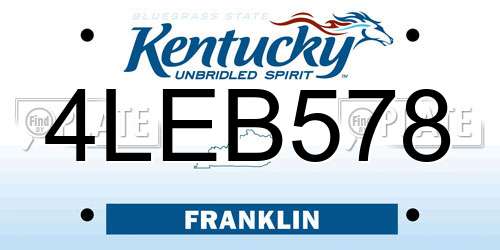 4LEB578 Kentucky License Plate