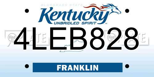 4LEB828 Kentucky License Plate