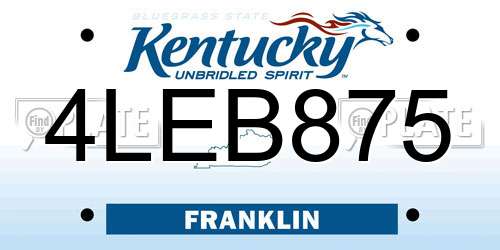 4LEB875 Kentucky License Plate