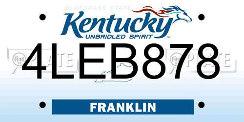 4LEB878 Kentucky License Plate