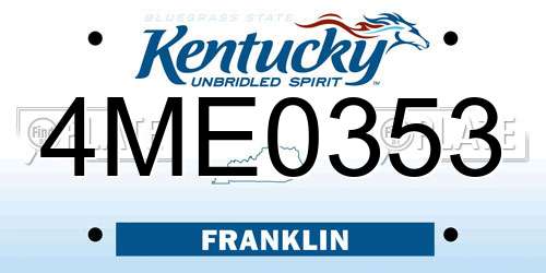 4ME0353 Kentucky License Plate