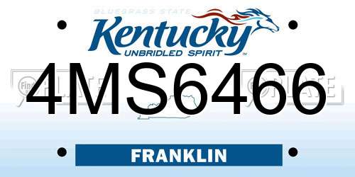 4MS6466 Kentucky License Plate