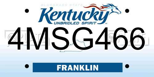 4MSG466 Kentucky License Plate