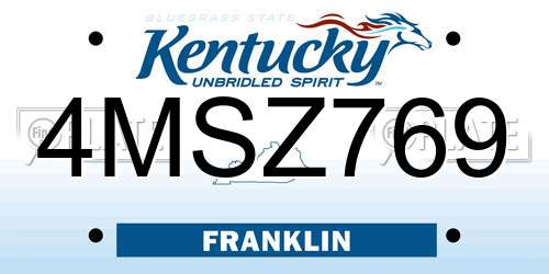 4MSZ769 Kentucky License Plate