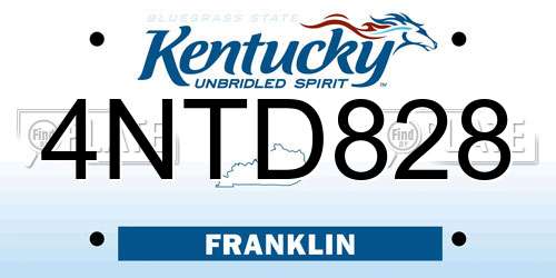 4NTD828 Kentucky License Plate