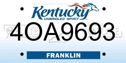 4OA9693 Kentucky License Plate