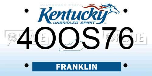4OOS76 Kentucky License Plate